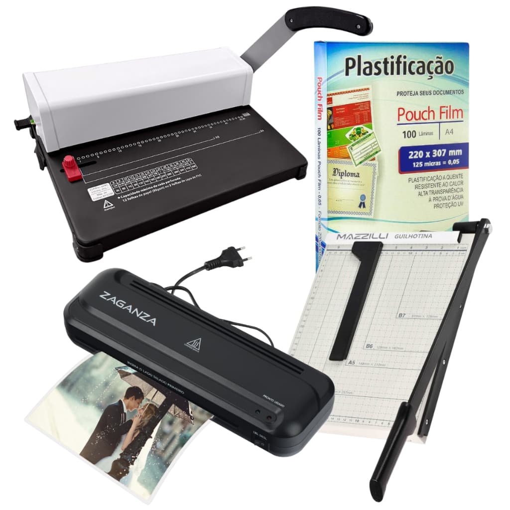 Kit Plastificadora + Encadernadora + Polaseal + Guilhotina