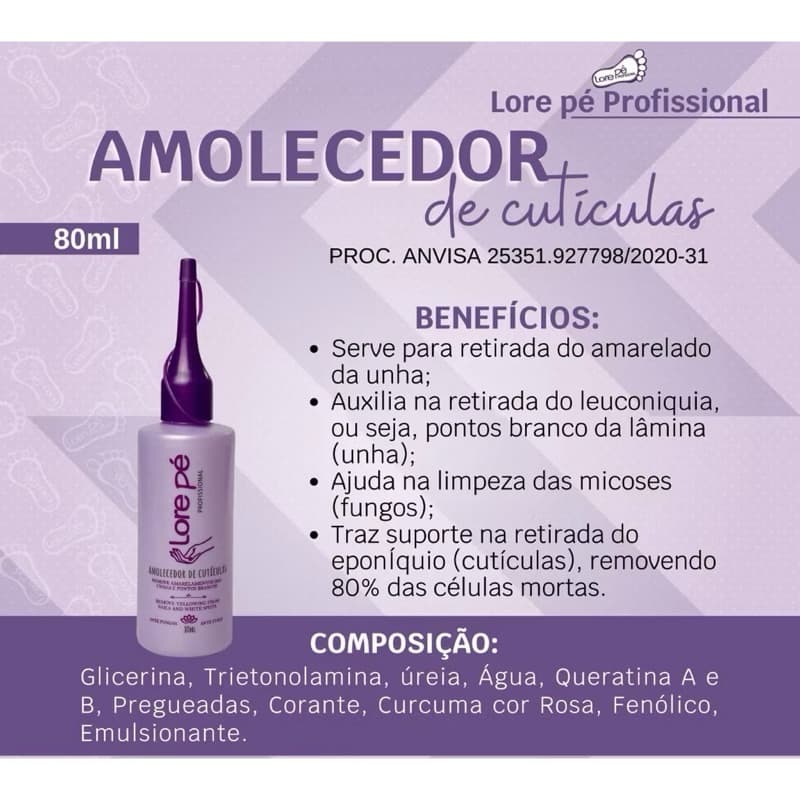 Amolecedor De Cutícula Líquido Lore Pé 80ml