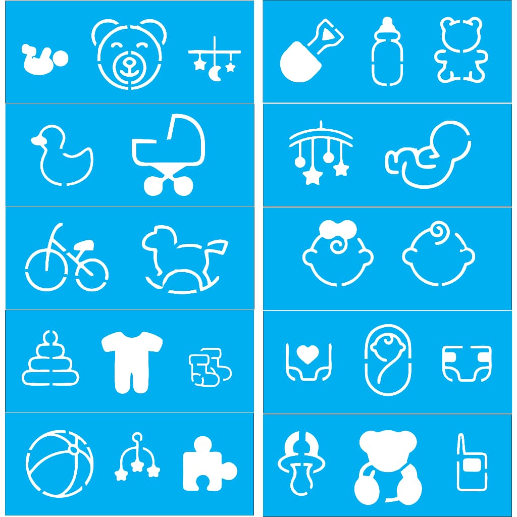 Kit Stencil 10 peças infantil toalhinhas para pintura - Molde Estêncil - Tam 17x7 cm