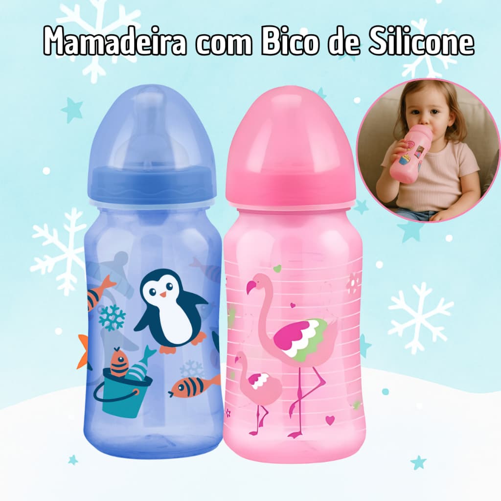 Mamadeira Premium para Bebê e Crianças com Bico de Silicone Mamadeiras Super de 270ml