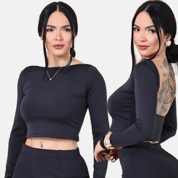 Cropped Costa Nua Manga Feminino com Manga Longa Top Com Manga