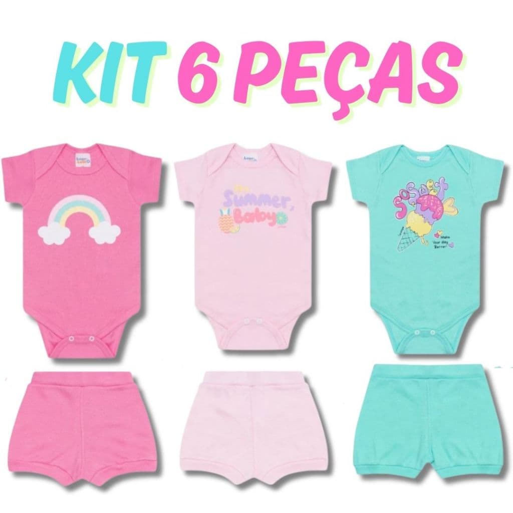 Kit Body Bebê 6 Peças Conjunto de Bebê Menina