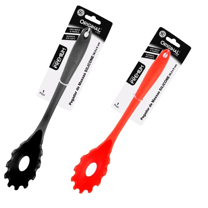 🍝 Pegador de Massas em Silicone Premium – 28,5 x 5 cm, nas Cores Preto e Vermelho