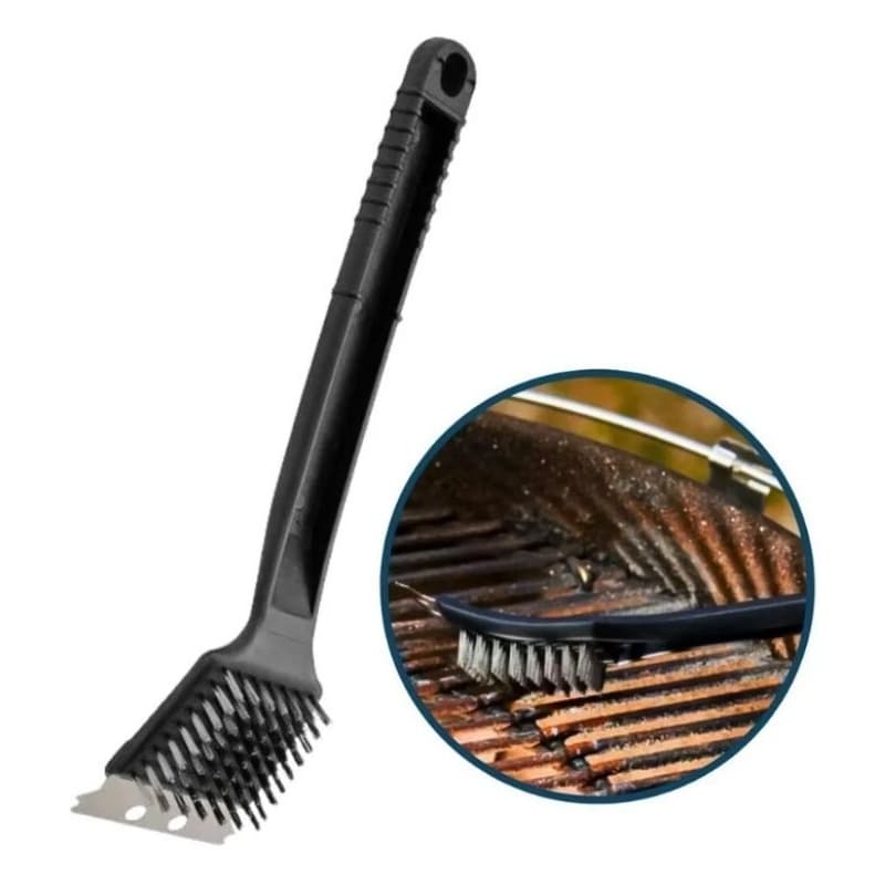 ESCOVA LIMPA GRELHA CHURRASQUEIRA EM AÇO COM RASPADOR GADAN