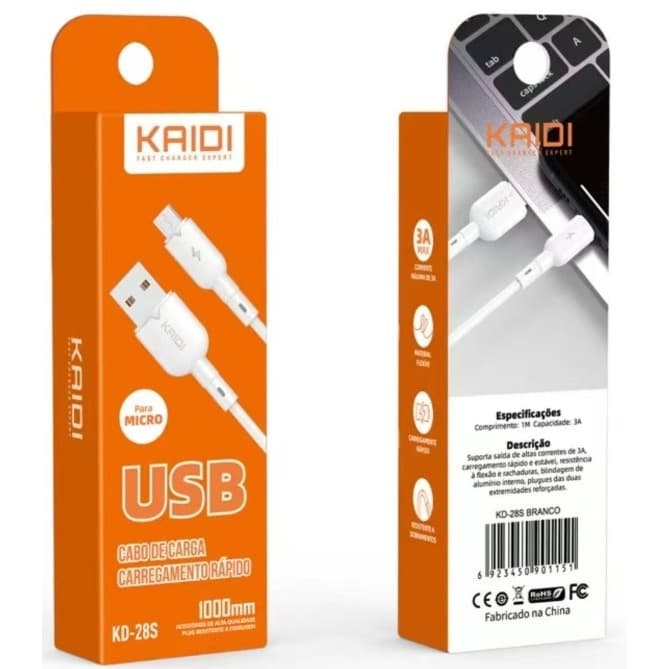 Cabo Para Carregador Turbo Rápido Reforçado Kaidi Micro ou TIPO C