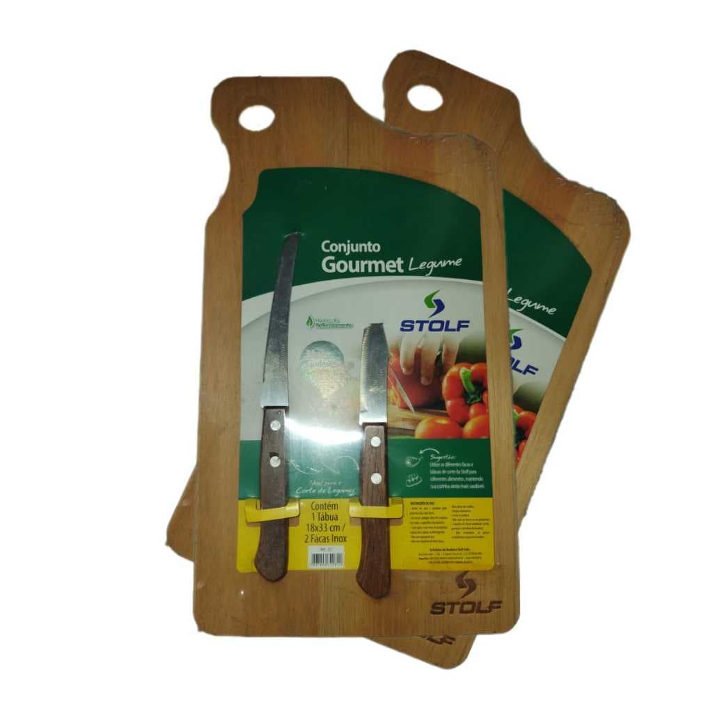 Conjunto Gourmet para legumes acompanha tábua 18x33cm + 02 facas