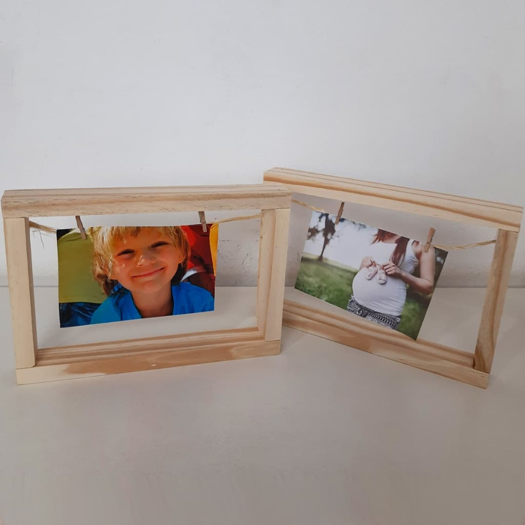 Kit 2 Porta Retrato Foto Quadro Horizontal Vazado Com Varal E Prendedores