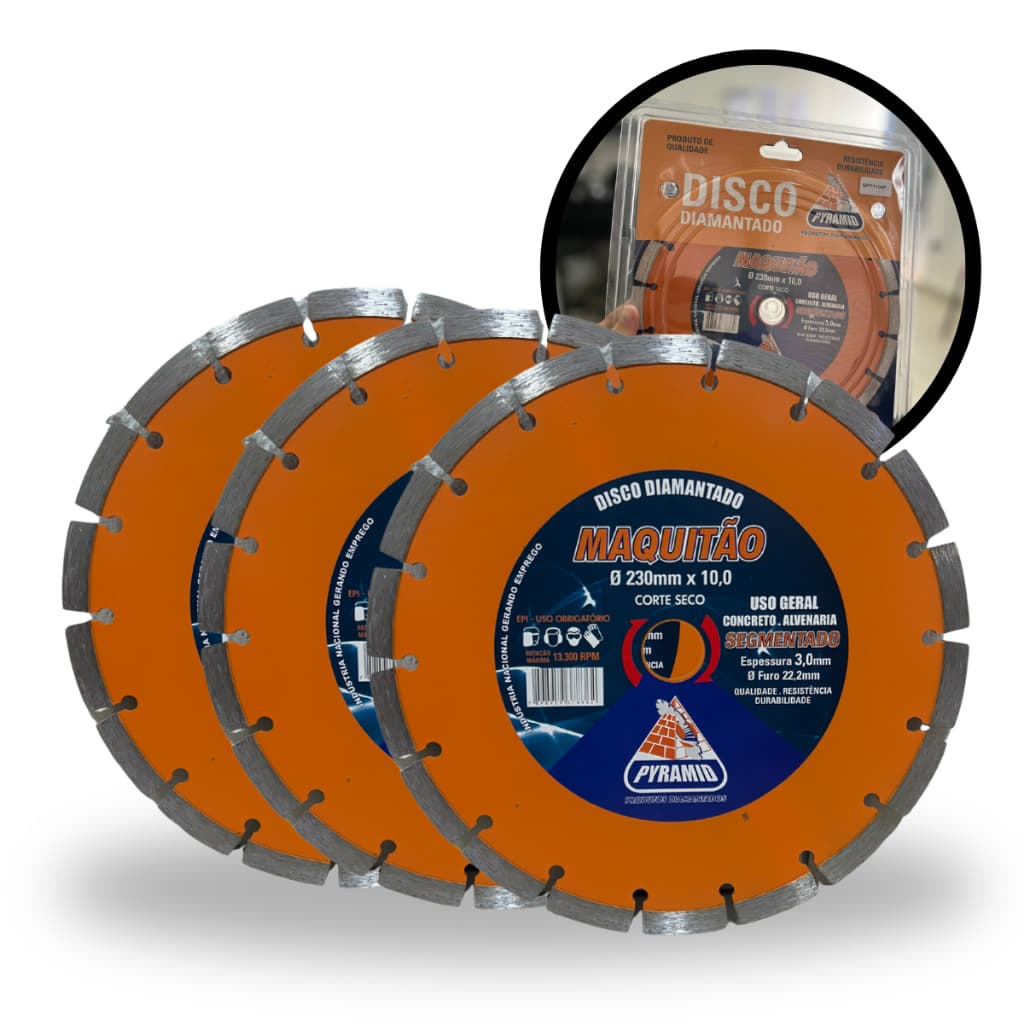 3 UN Disco de Corte Diamantado Segmentado Maquitão (180mm) Concreto Mármore Granito Alvenaria