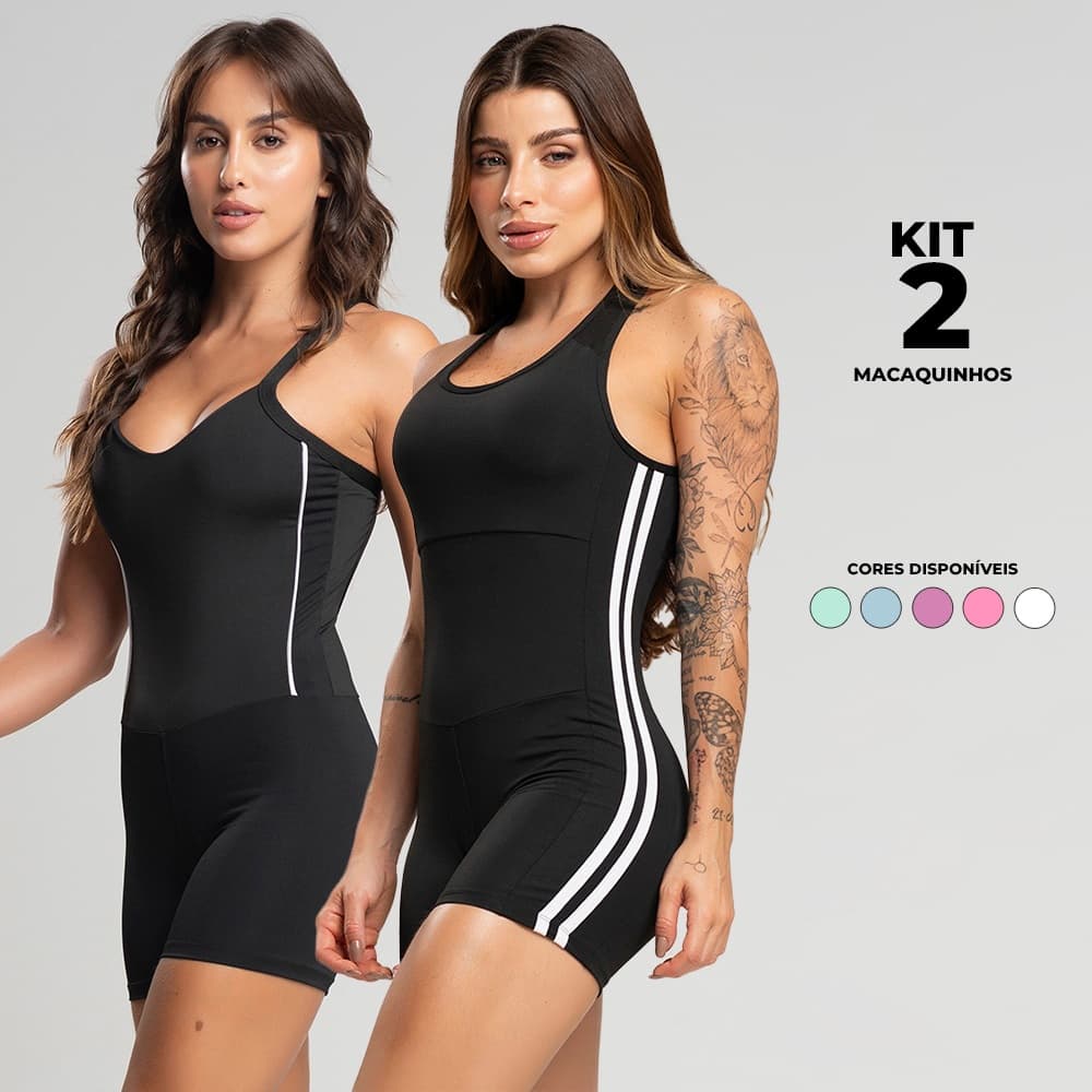 Kit 2 Macaquinhos Fitness Feminino - Cruzado e com Detalhe em Viés Neon, Academia e Treino