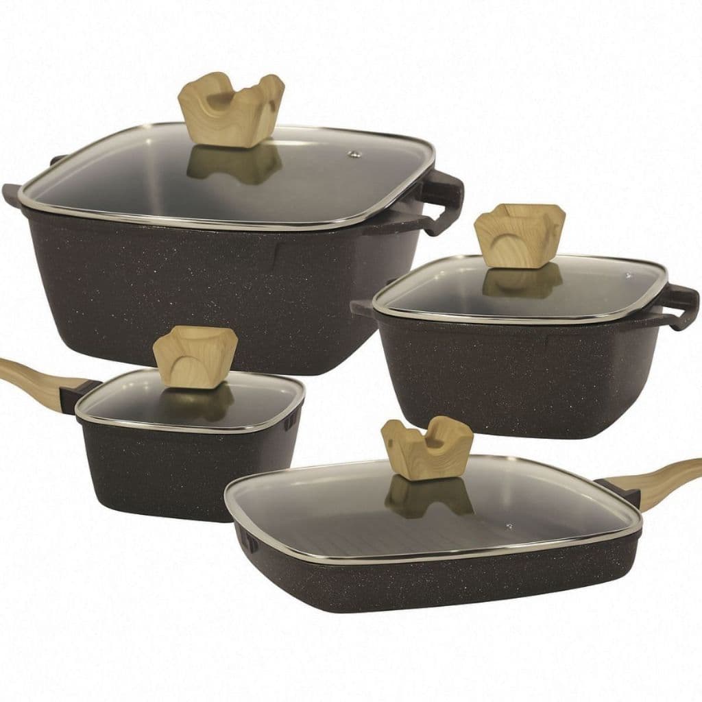 Jogo Panelas Indução Antiaderente Revestimento Mármore Cerâmico Cook Style peças 4 Marrom