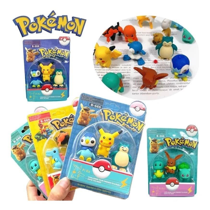 Kit 3 Miniaturas Pokémon - Pikachu Charmander Eevee Bulbassauro