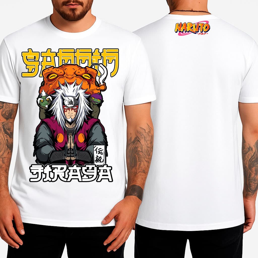Camiseta Masculina Anime Naruto Shippuden Ninja Jiraya Modo Sannin Camisa Algodão Premium