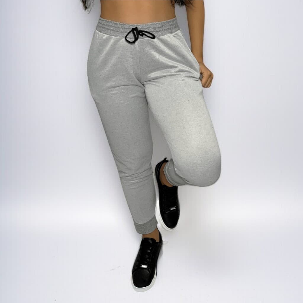 Calça Moletinho Moletom Moleton Feminina Jogger Cós Alto com Bolso