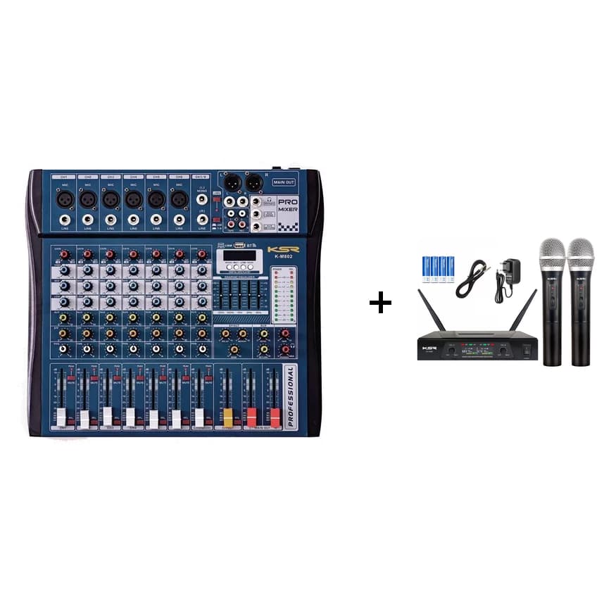 Mesa Som 8 Canais Interface Ksr + Microfone Duplo KSR S/fio