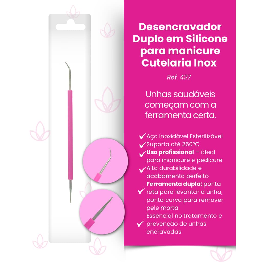 Desencravador Duplo em Silicone para manicure Cutelaria Inox Bella Brazil