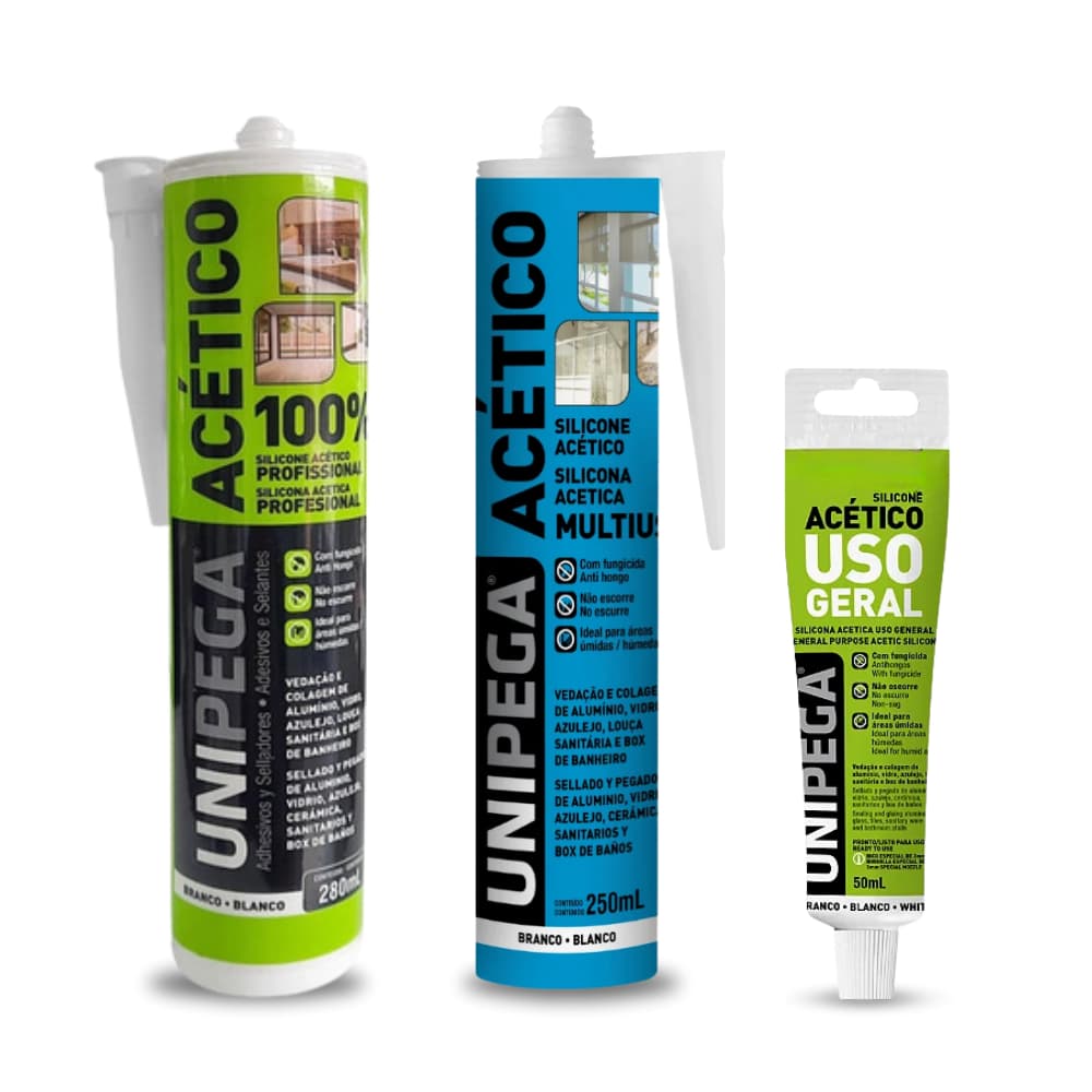 Silicone Acético 100% Profissional Incolor Unipegao Veda Fixa Cola