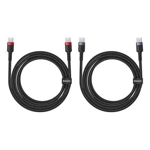 Kit COM - 2 Cabos Baseus USB-C 100W 2METROS Reforçado Rapido PD para MacBook, iPhone 15/16, Android