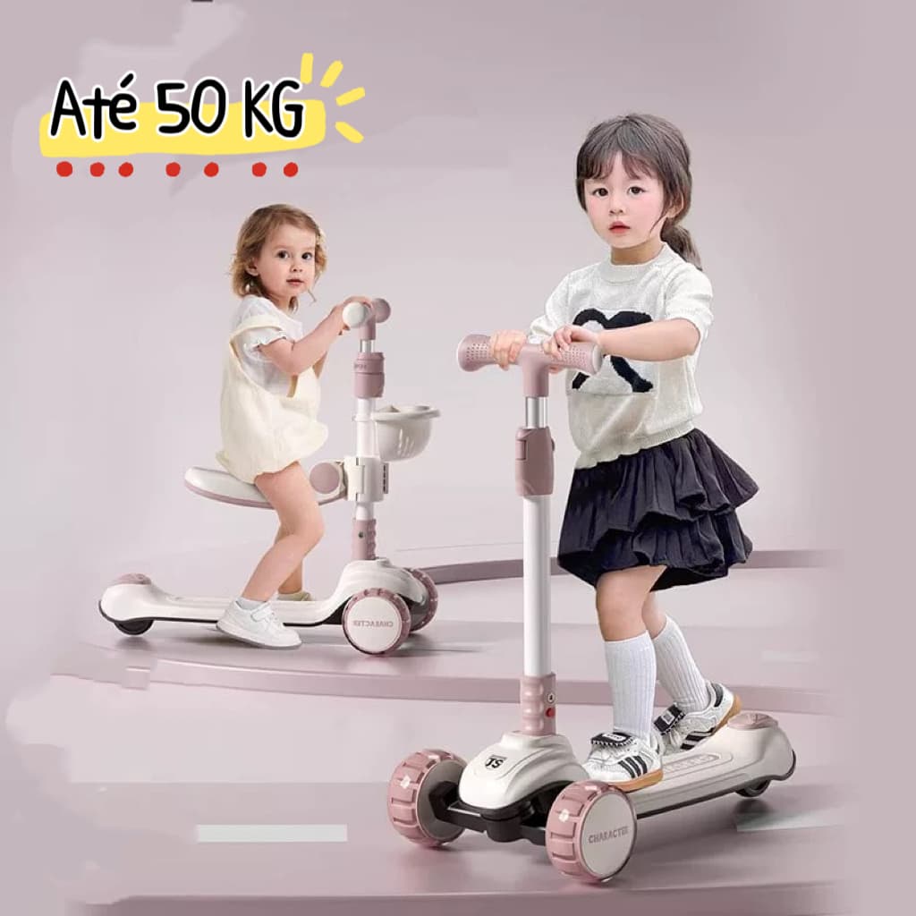 Patinete Aviãozinho Feliz Infantil 3 Rodas Desmontável com Luz Led Som