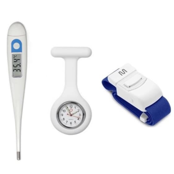 Kit Enfermagem – Relógio de Lapela + Termômetro + Garrote Azul | Saúde Fisioterapia