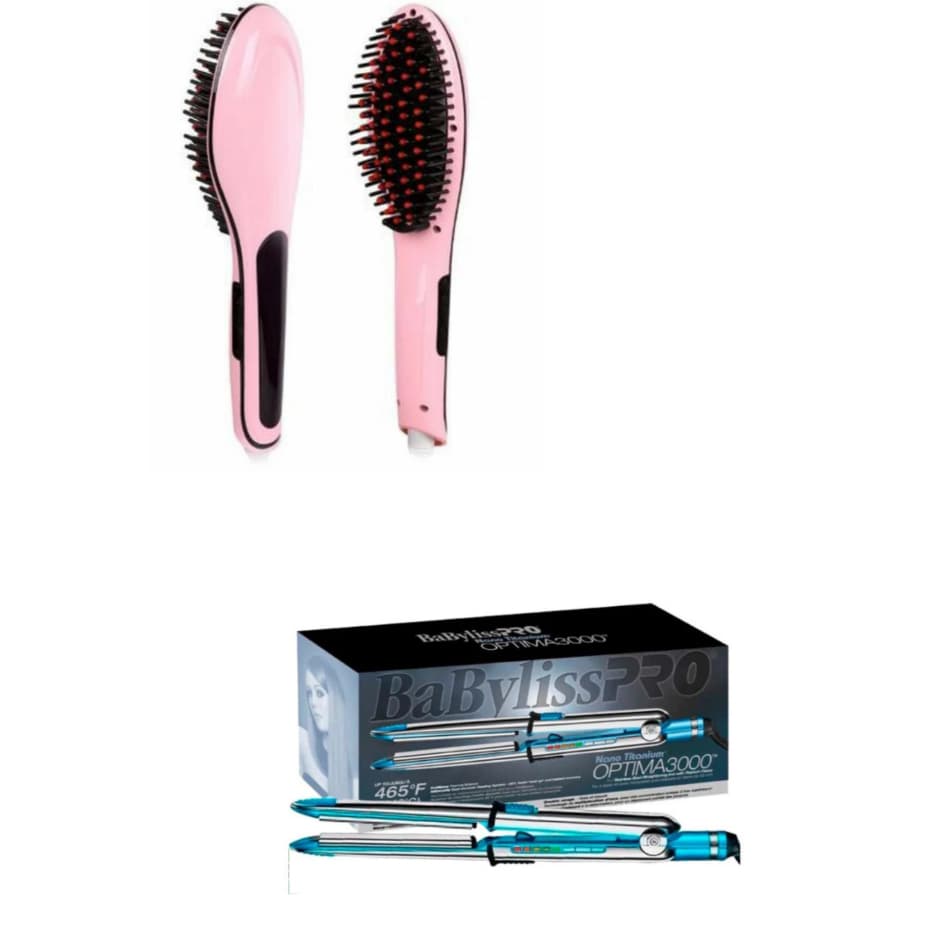 Kit Chapinha Profissional Optima 3000 465°F Super Nano Titanium Babyliss + Escova De Cabelo Alisadora Modela Alisa 230°F