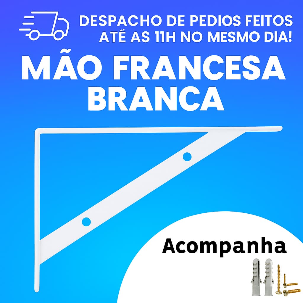 Kit 10 Mãos Francesas 30cm Branca + Kit Montagem Completo - Prateleiras Fácil