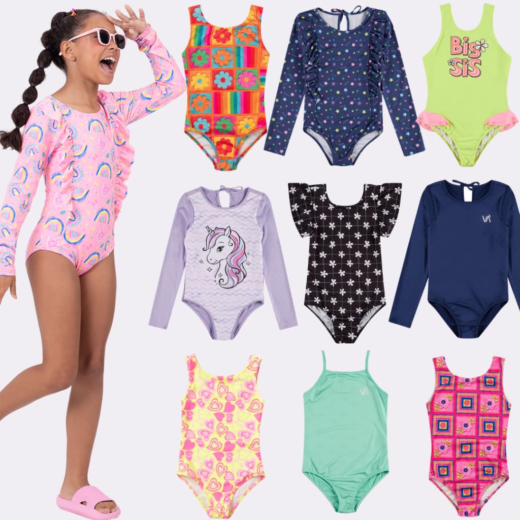 Kit Sortido 3 Peças de Roupas Infantis Menina Moda Praia- 3 Maiôs
