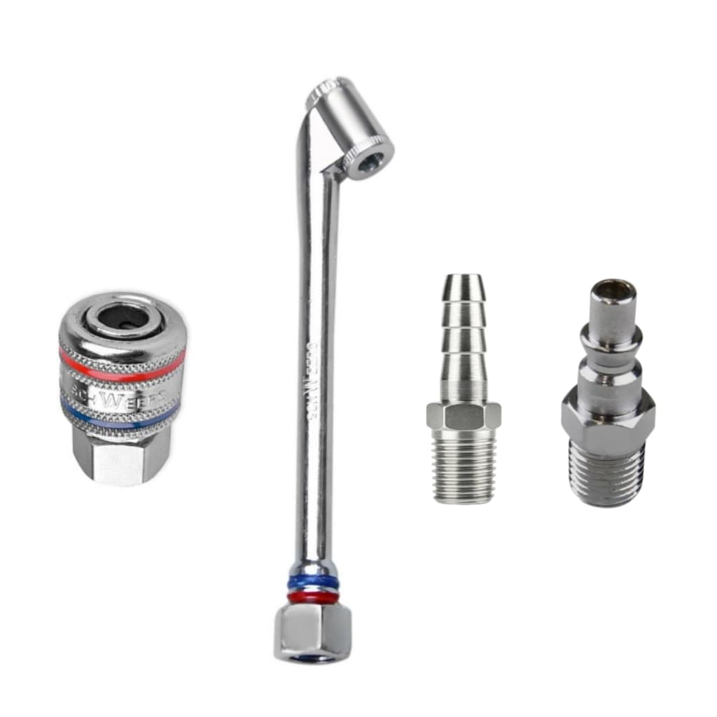 Kit Bico de Encher Pneus C/ Pino + Engate Rápido 1/4 + 2 Conexões
