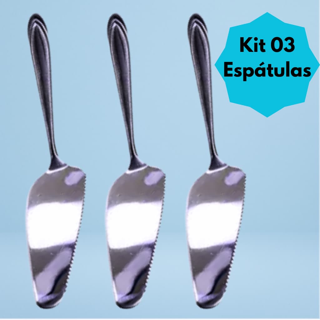 Kit 03 Espátulas Para Cortar Bolo e Torta com Serra em Aço Inox Profissional Utensílios de Cozinha