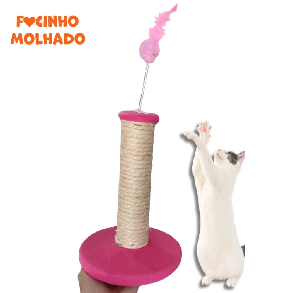 Brinquedo Arranhador Pequeno para Gatos Carpete Forrado ou Liso com Mola e Penas Cores Sortidas