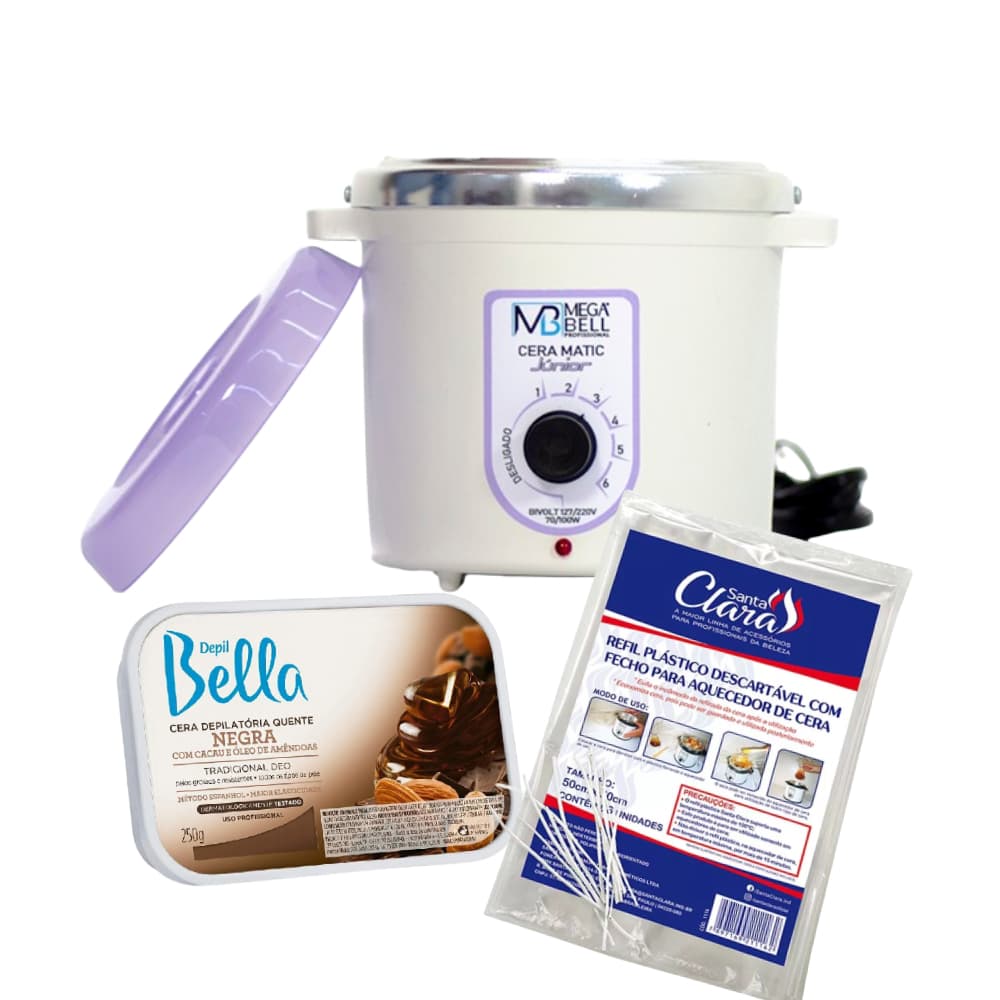 Kit Termocera 400g Lilás Sem Refil + Cera em Barra 250g + Refil Plástico