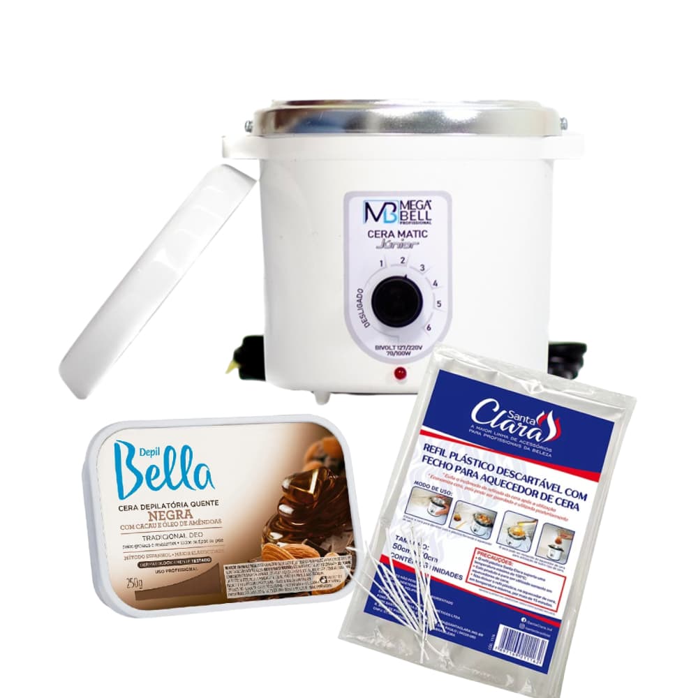 Kit Termocera 400g Branco Sem Refil + Cera em Barra 250g + Refil Plástico