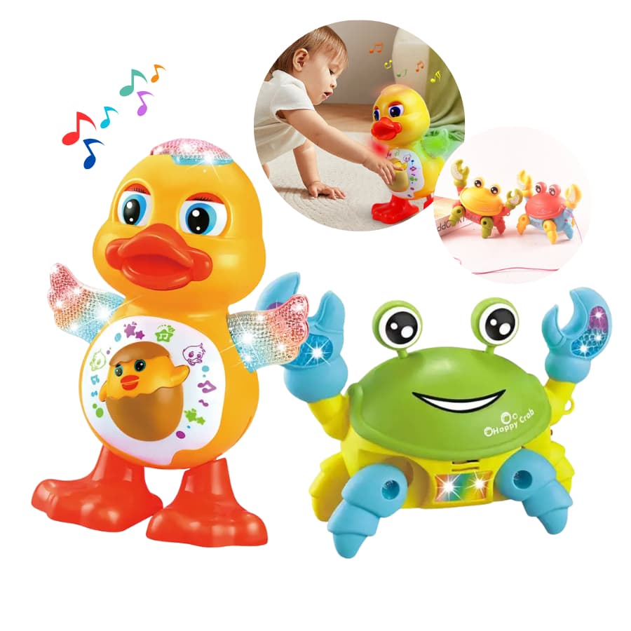 Caranguejo Fujão Patinho Dançarino Brinquedo Musical Dança Anda Mexe com Luz E Som