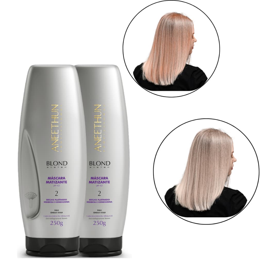 Kit 2 Máscaras Blond  Matizador, Cabelos Loiros Perfeitos Brilho Platinado - Aneethu