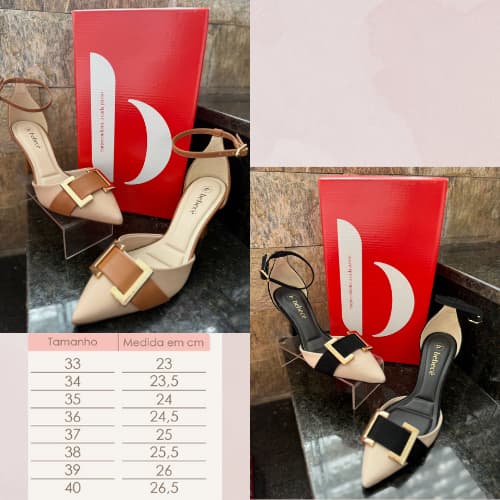 Sapato salto alto Scarpin Bebecê Canoinha Bico Salto Fino Laço Dourado Trabalhado