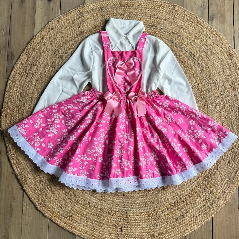 JARDINEIRA FESTA JUNINA FLORAL ROSA VESTIDO CAIPIRA ADULTO