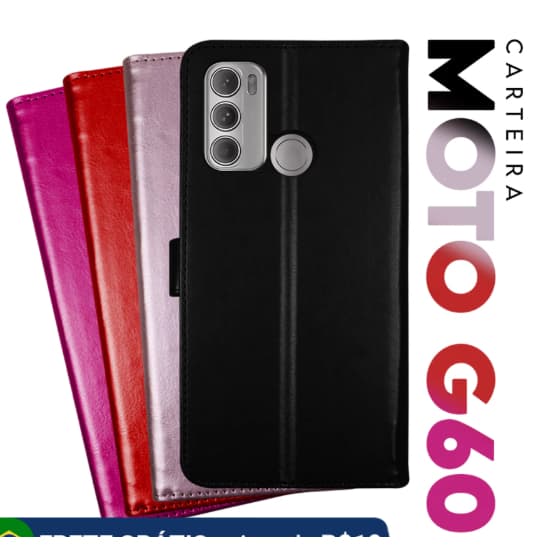 Capa Case Capinha Carteira Flip Cover Couro Sintético PRETA Para Motorola Moto G60 Xt2135 tela 6.8 pol