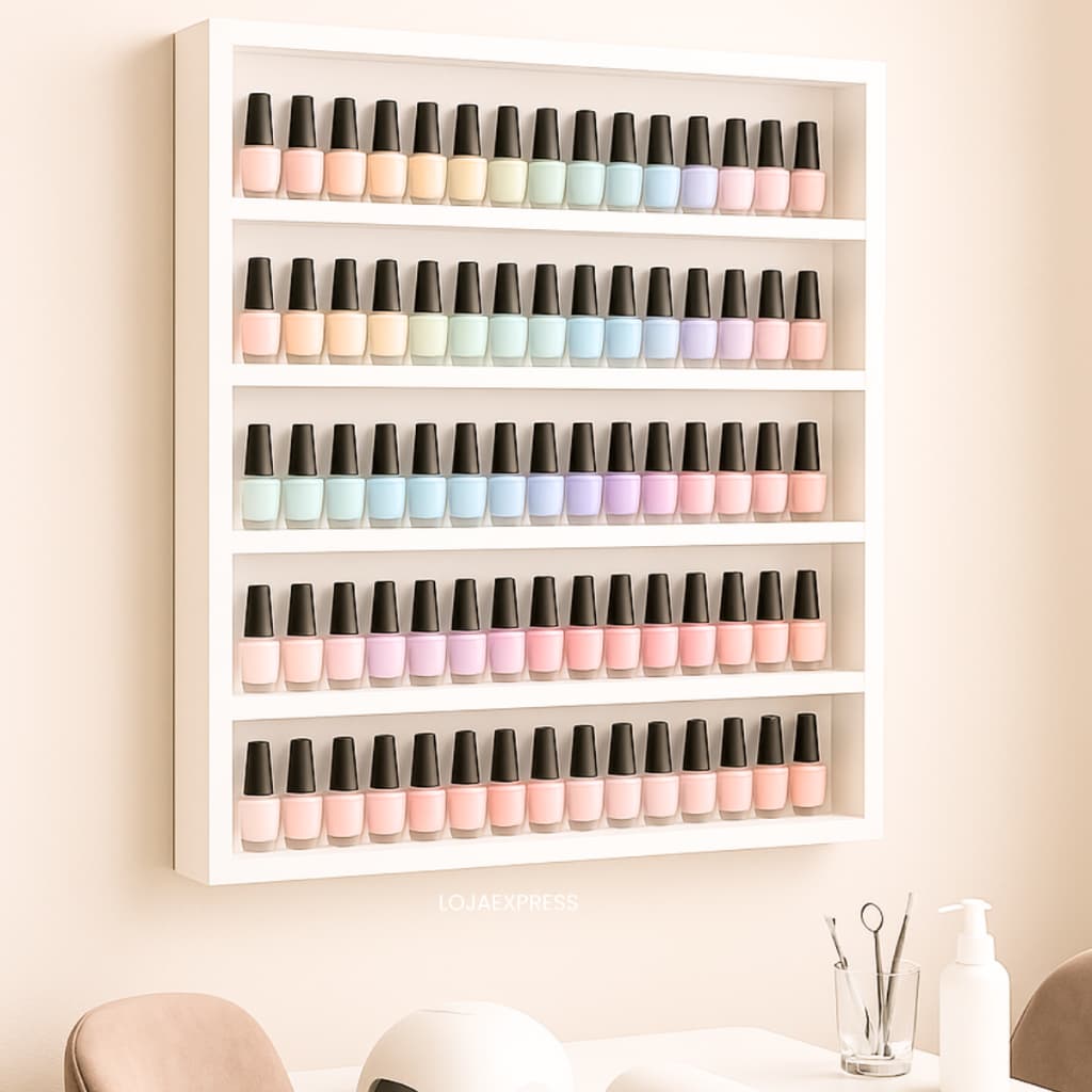 Nicho Esmalteira Organizador Expositor de Esmaltes 200 Esmaltes Grande Branco MDF Manicure Salão