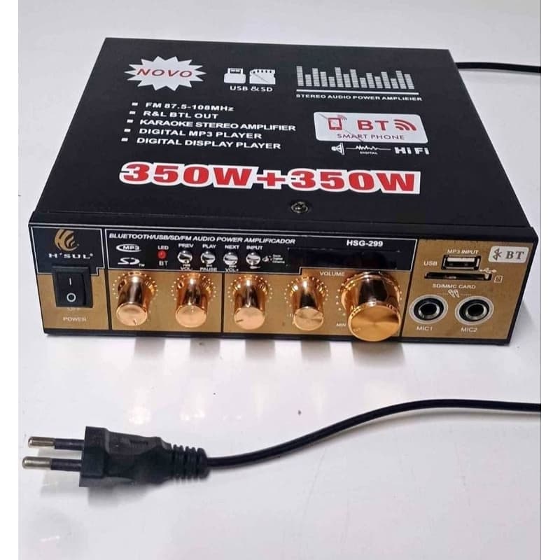 Amplificador Potente 700W C/ Bluetooth Fm Usb Para, Som Ambiente 2 Canais potente 220v e 12v