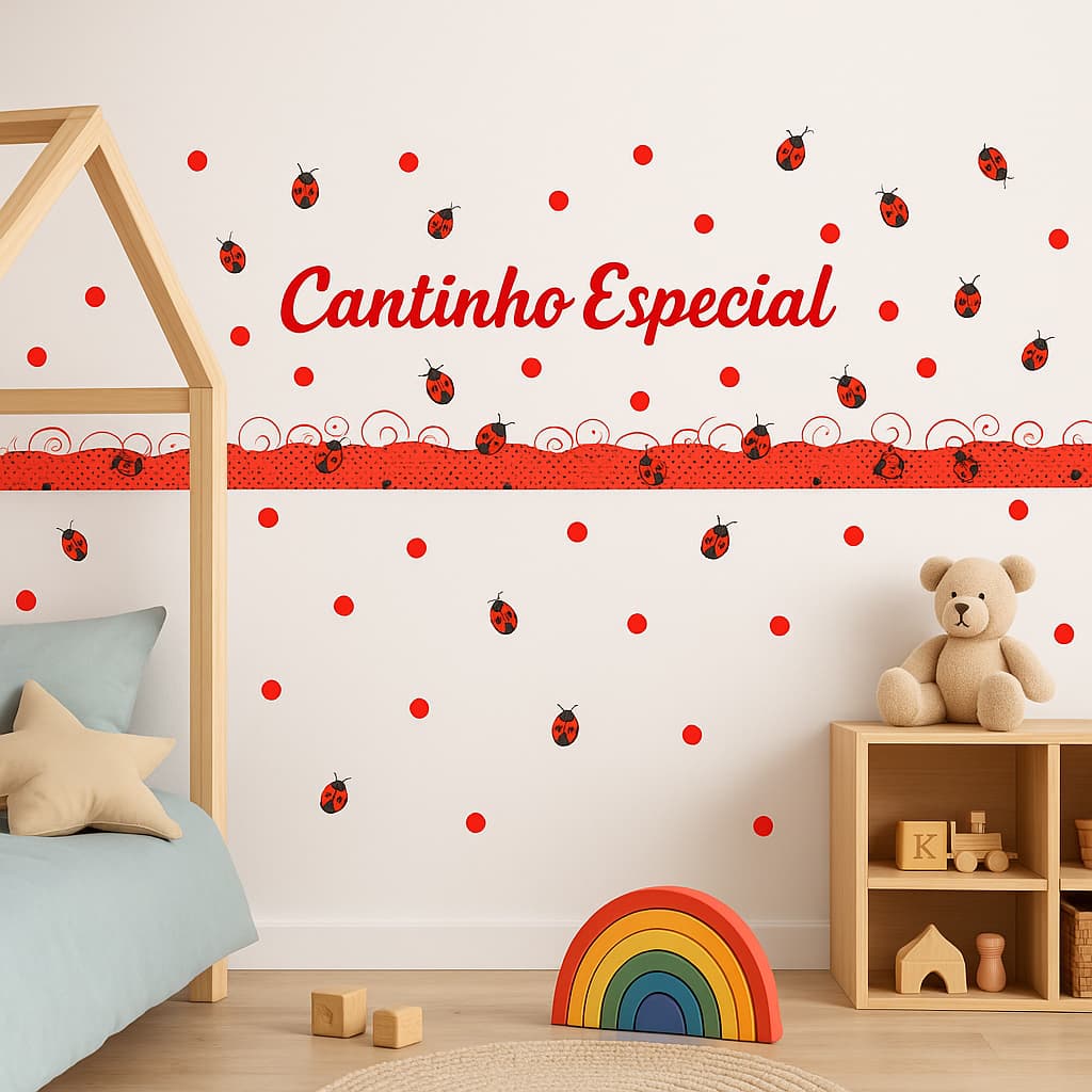 Adesivo de Parede Cantinho Especial Joaninhas | Decoração Infantil | Fácil Aplicação