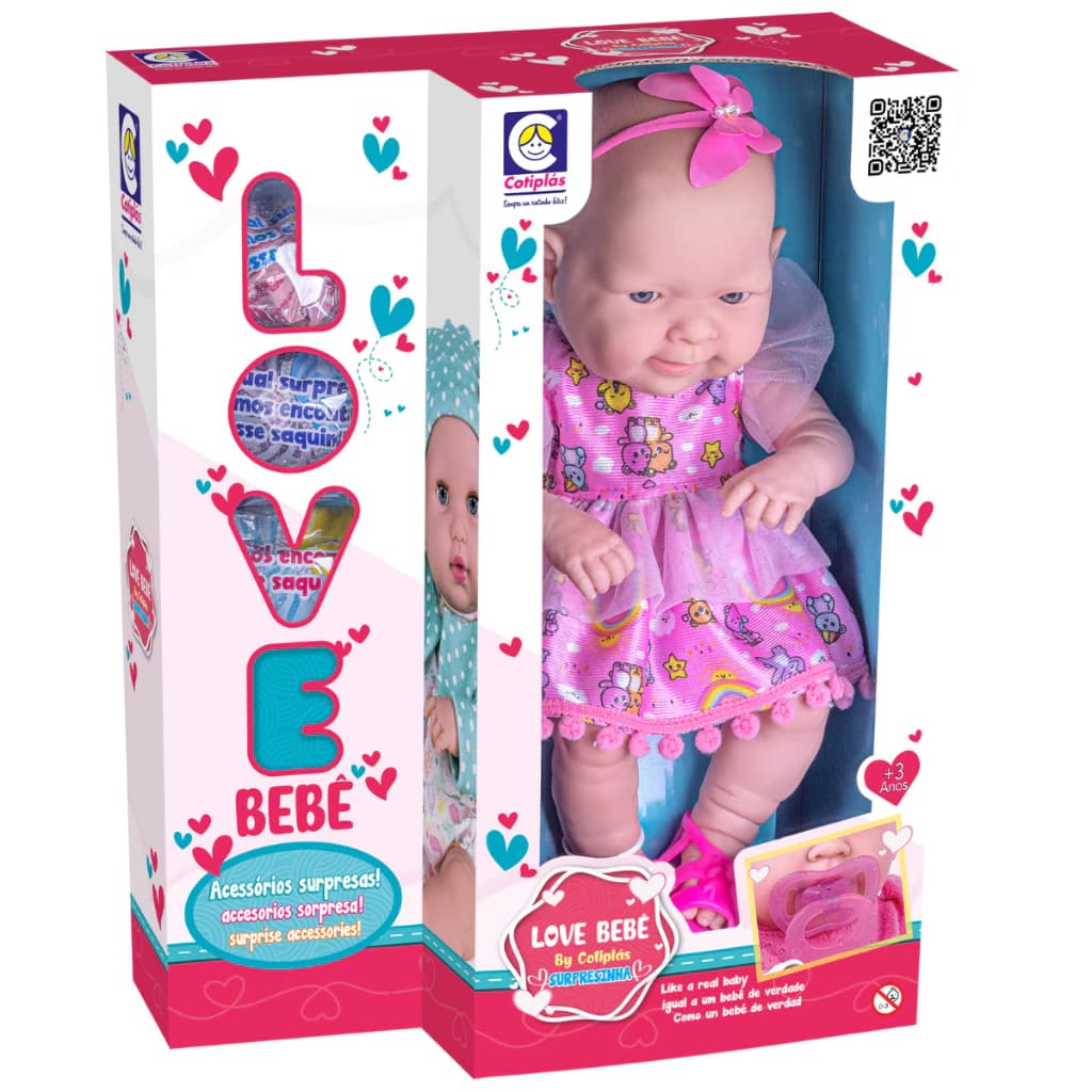 Boneca Love Bebê com Vestido e Surpresas Cotiplás - 2735
