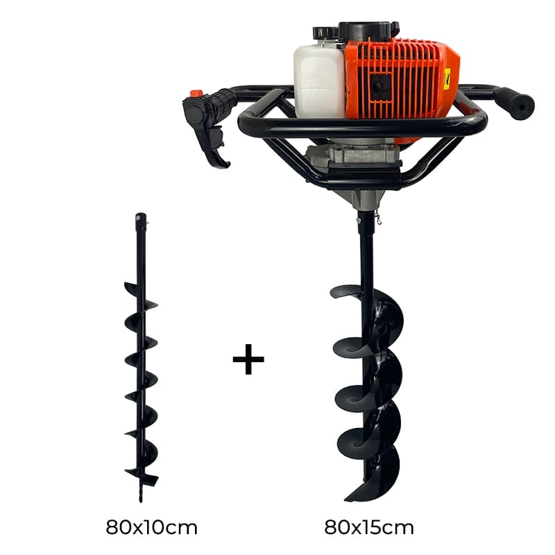 Perfurador de Solo a Gasolina 2,5HP 52cc Profissional com Brocas 80x10cm + 80x15cm Carbon Fak