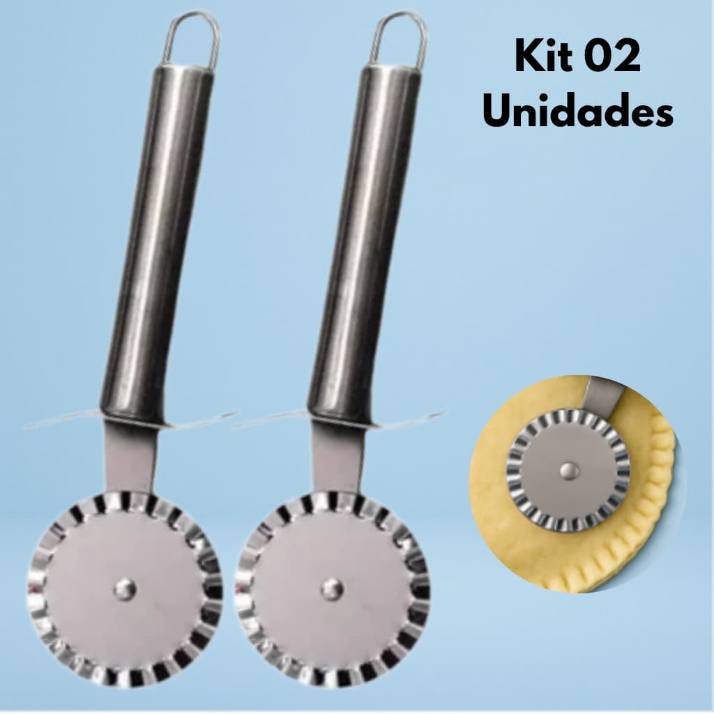 Kit 2 Carretilha Cortador Para Fechar e Cortar Massas Pastel  Em Aço Inox Uso Diário e Profissional