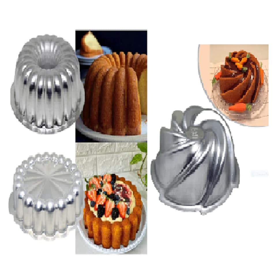 kit 3 Formas de Bolo Suiça Decoradas, Forma Suiça Gomada + Forma Charlotte + Forma De Bolo Vulcão
