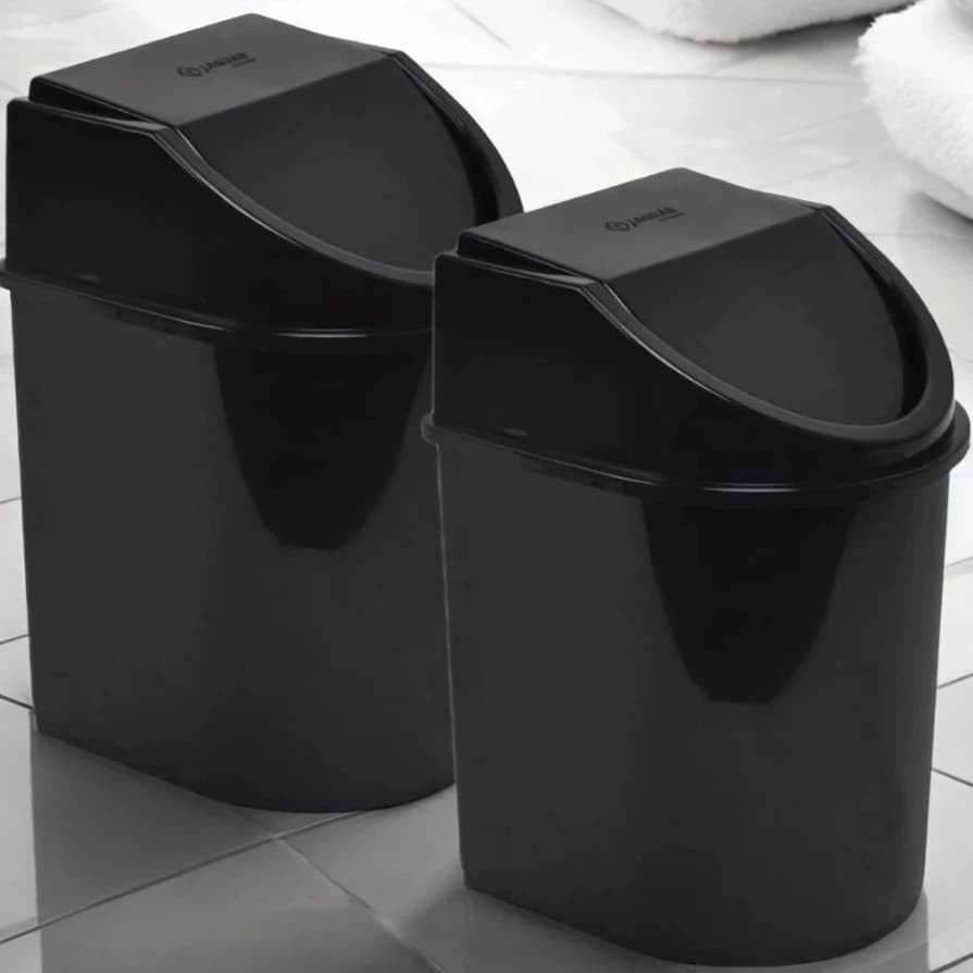 Kit 2 Lixeiras Preta Basculante Multiuso Plástico Para Cozinha Banheiro Escritório Jaguar Utilidades