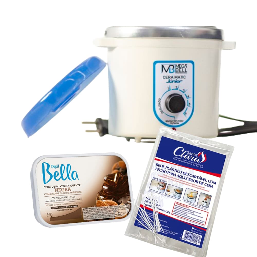 Kit Termocera 400g Azul Sem Refil + Cera em Barra 250g + Refil Plástico