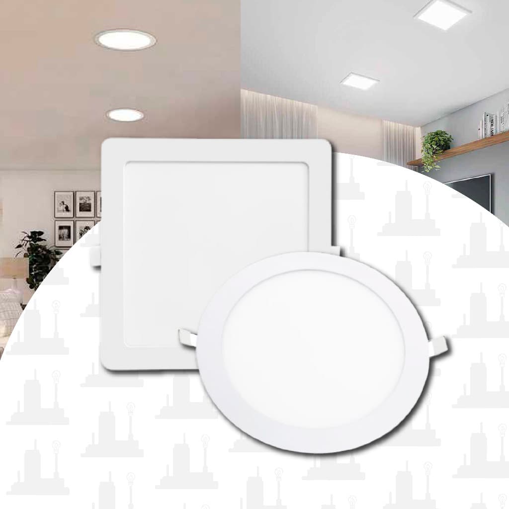 kit 5 un Luminaria Painel Led 12w 17x17 Bivolt Embutir Redondo e Quadrado Plafon LEDFACTORY