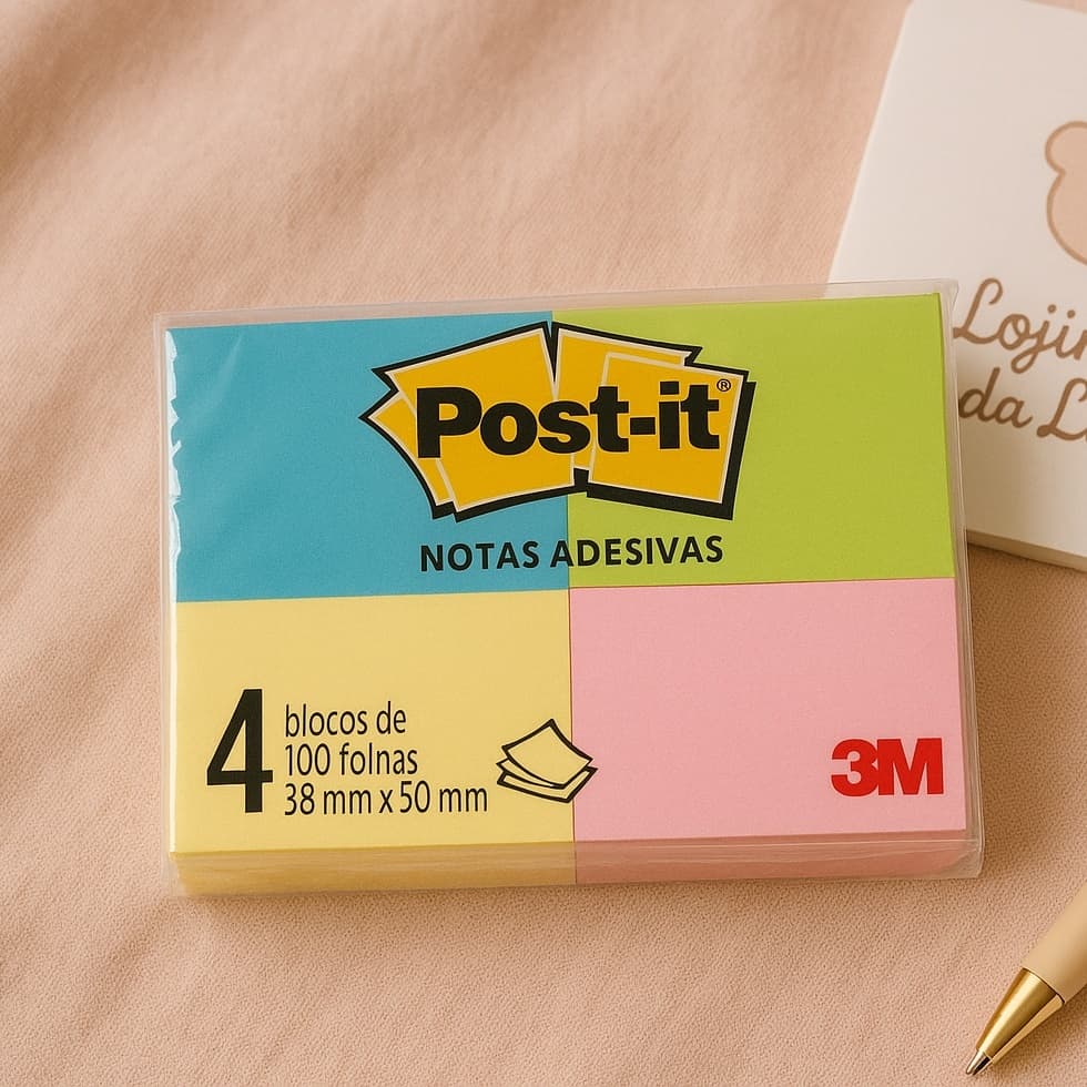 Bloco Post-It® 3M 38x50 mm - 4 Blocos c/100 Fls cada
