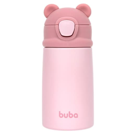 Garrafa Infantil Parede Dupla Térmica Copo Buba Ursinho 320 ml Rosa