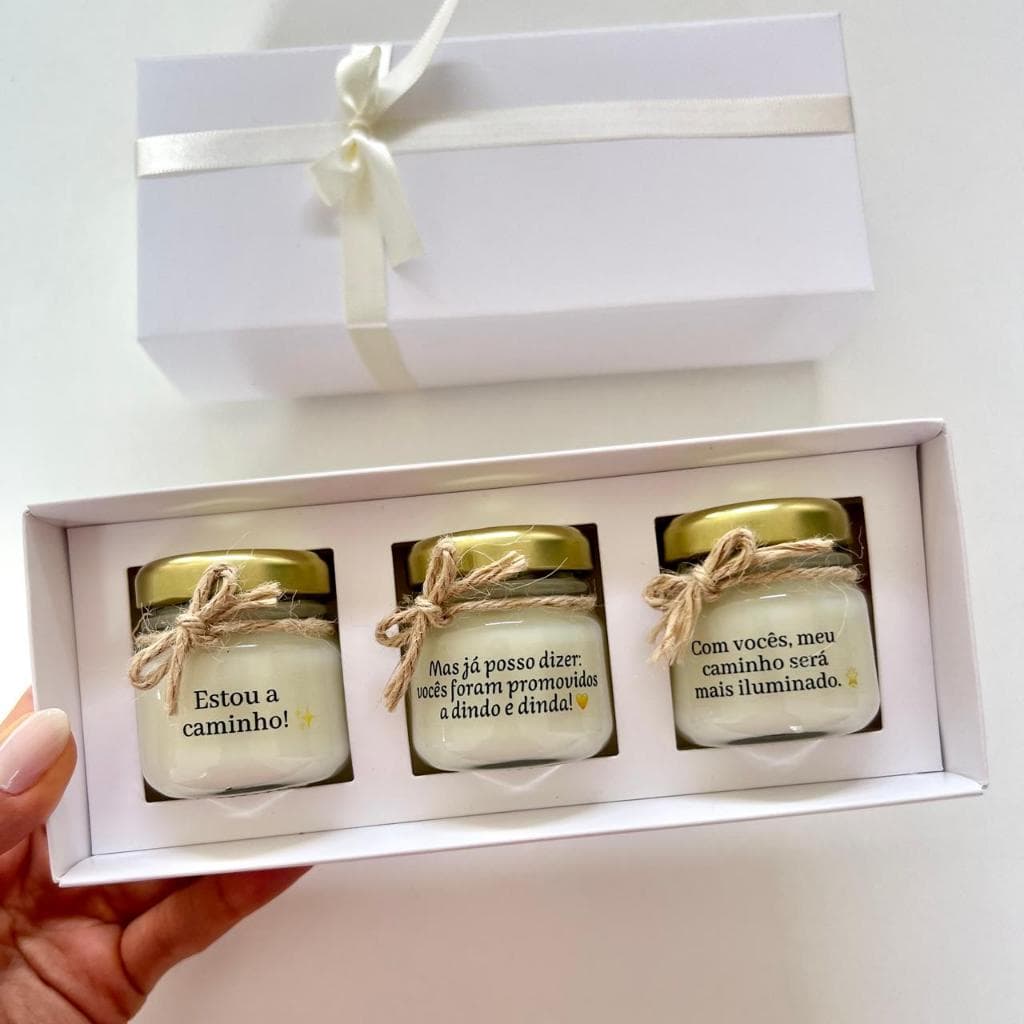 Kit Convite para Padrinho/ Dindos – 3 Mini Velas Aromáticas