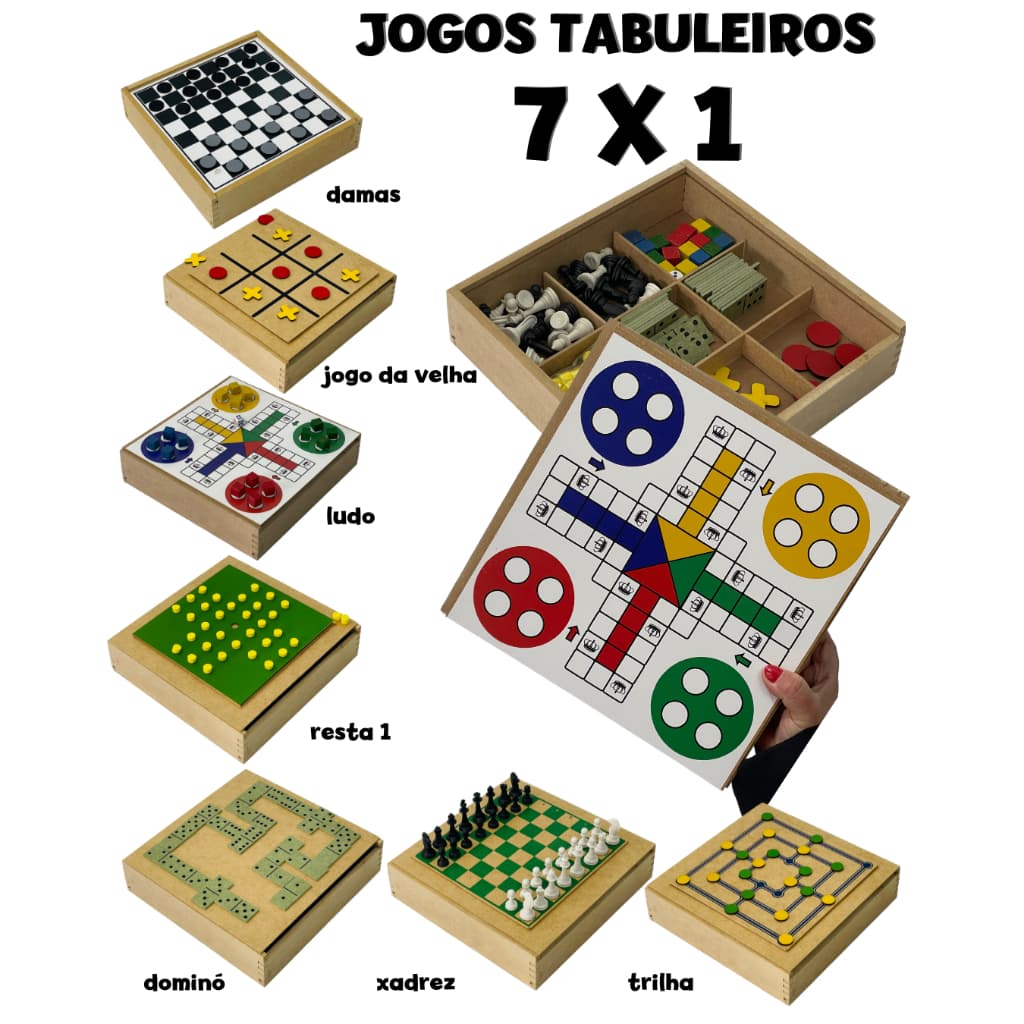 Jogos Tabuleiro Xadrez Dama Ludo Trilha Jogo da Velha Dominó Resta Um Jogo Mesa Tradicional Clássica